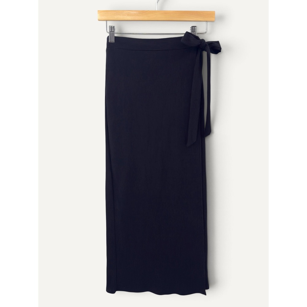 Reformation Jeans Ribbed Knit Faux Wrap Skirt S Black Side Tie